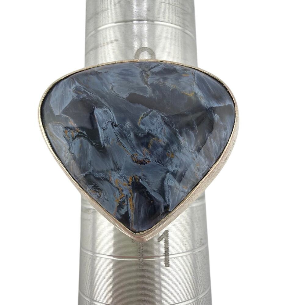 925 Sterling Silver Teardrop Blue Pietersite Ring Size 10